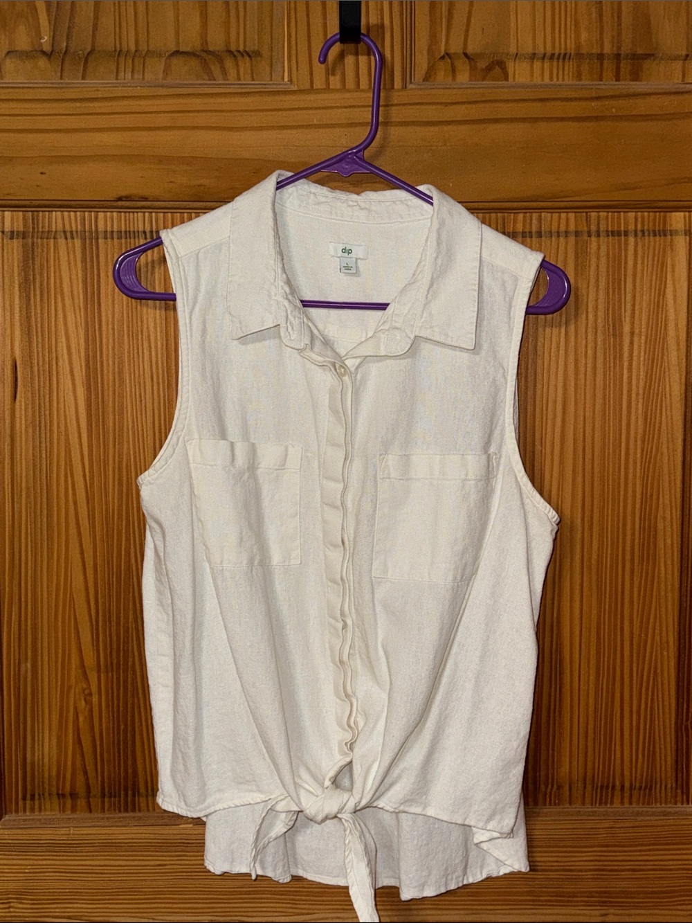 dip Cream Sleeveless Tie-Front Button-Down Top